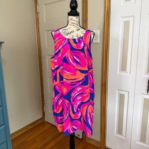 Lilly Pulitzer 100% Silk Sleeveless Jacki Dress XL Bright Resort Tropical Summer